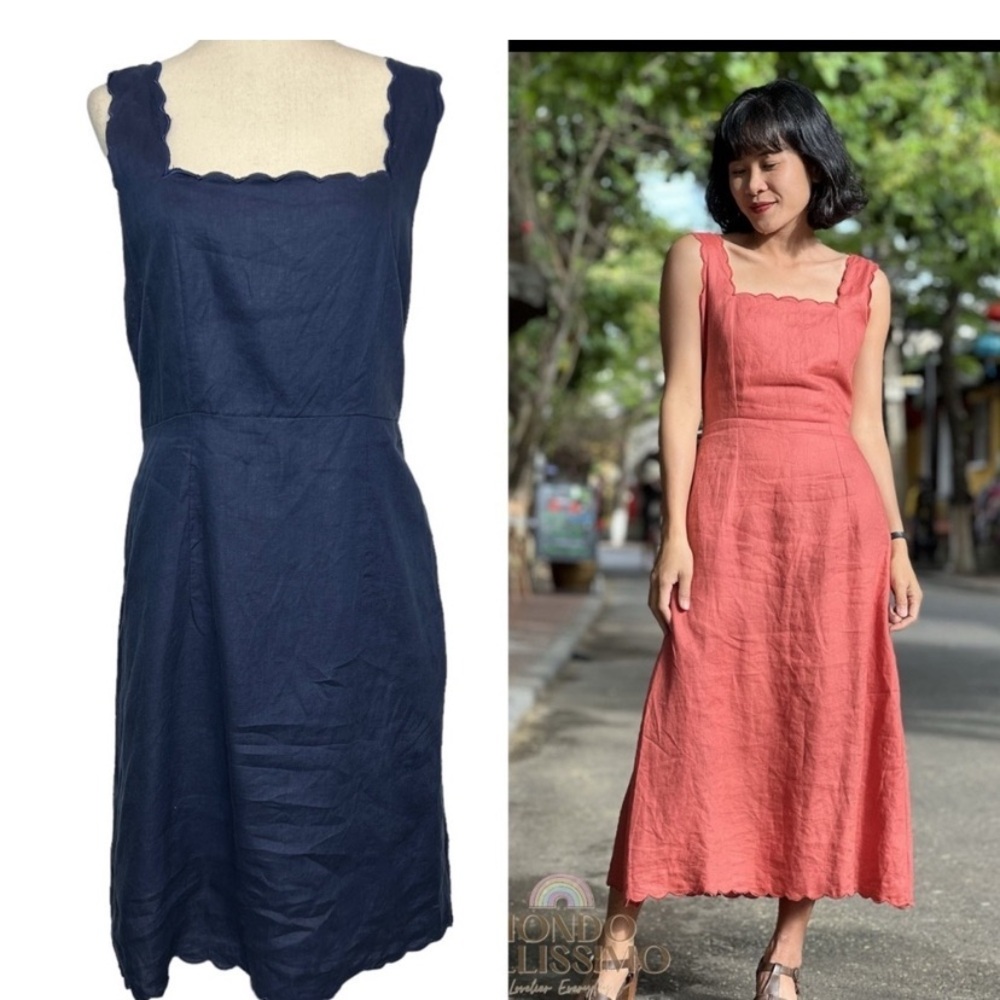 Mondo Bellissimo Linen Summer Dress Size Medium Blue Smocked Minimalist Coastal